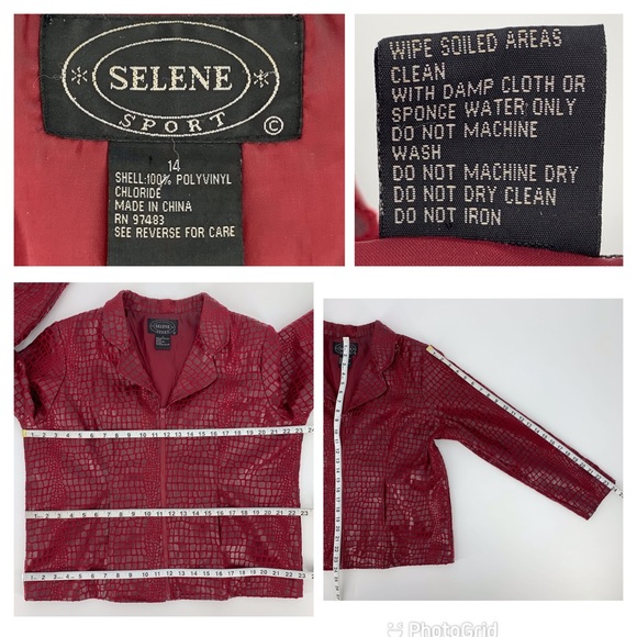 Selene Sport Red Embossed Animal Print Zipper Front Vinyl Jacket, 14 - Picture 16 of 16